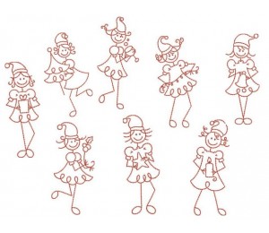 Stickserie - Line Art Weihnachtselfe